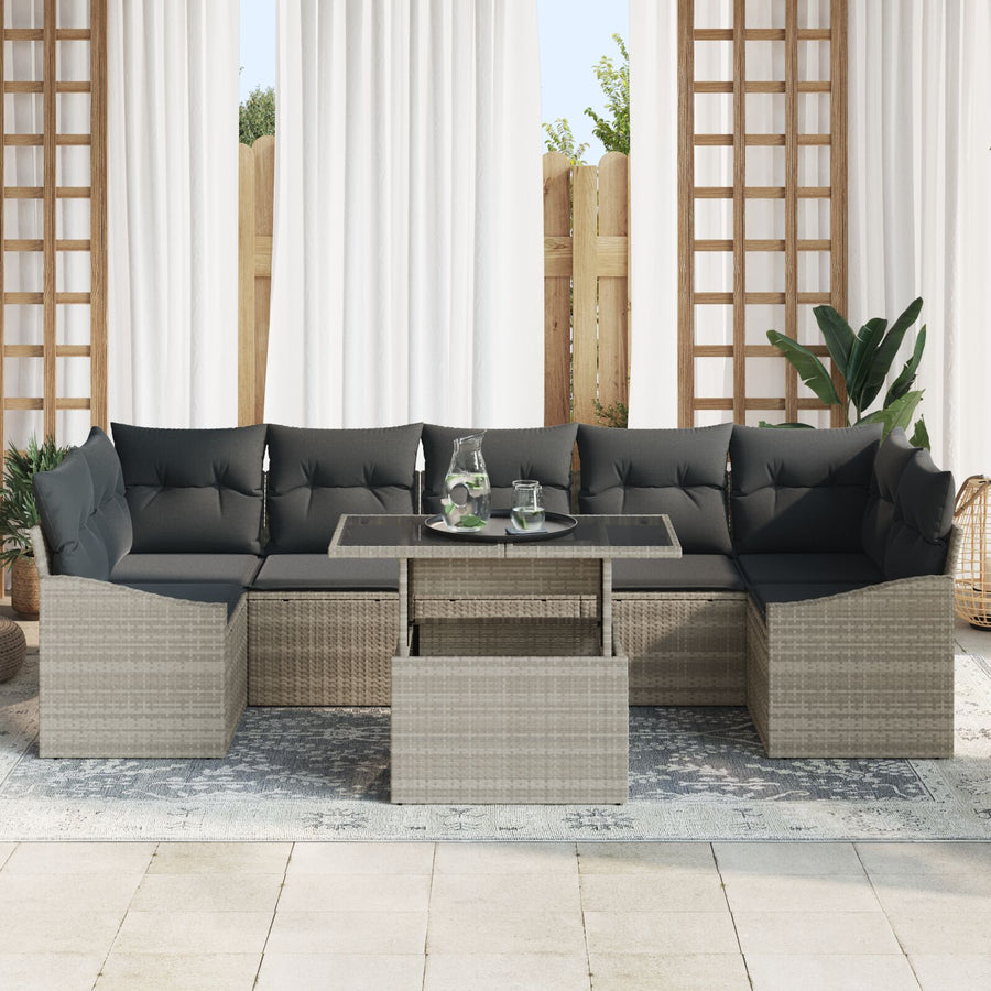 8-Delige Tuinbankset Met Kussens Lichtgrijs Poly Rattan