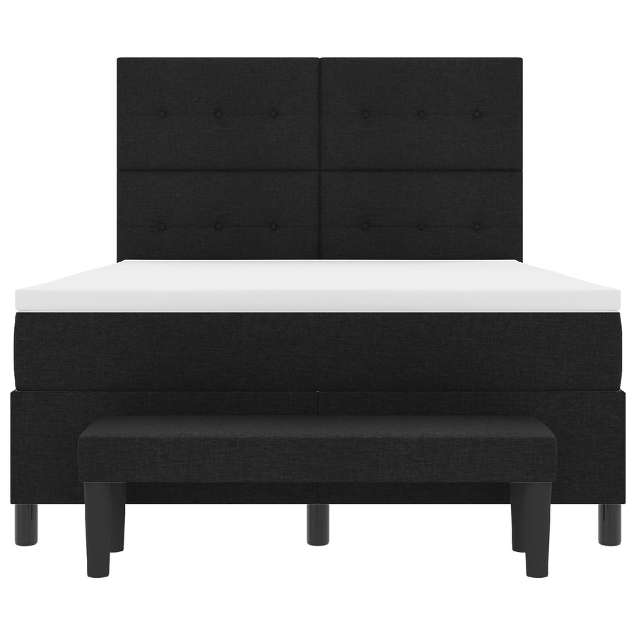 Boxspring Bed Met Matras & Bank Stof Zwart 160 x 200 cm Knoop tufted