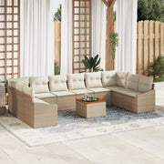 Tuinbankenset poly rattan 11-delig beige