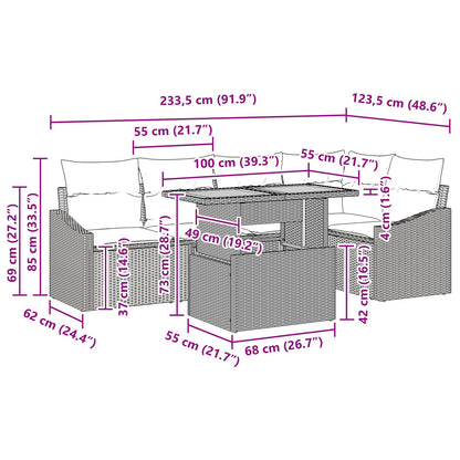 6-Delige Tuin Eetset Met Kussens Zwart Poly Rattan Acacia
