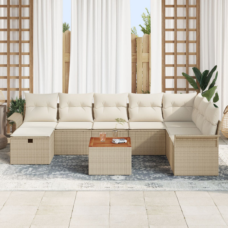 9 Delige Tuin Sofa Set Met Kussens Beige Poly Rattan