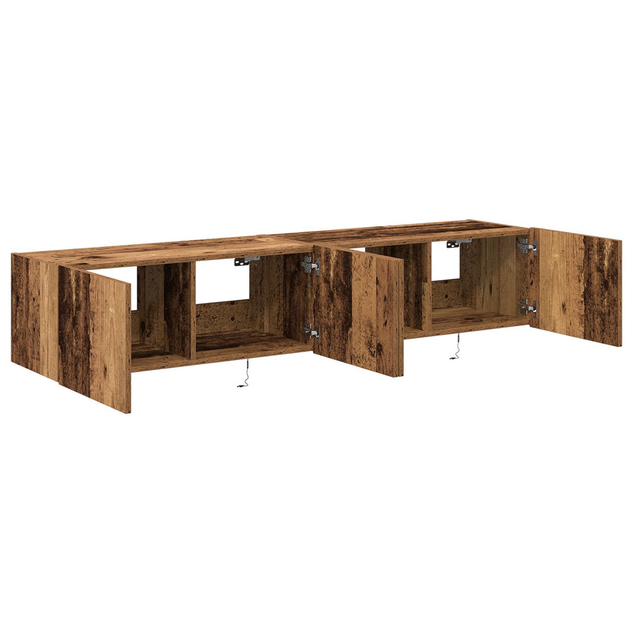 Tv Wandkasten Met Led Verlichting 2 Stuks Oude Hout 80X35X31 Cm