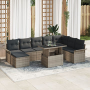 Loungeset poly rattan 9-delig grijs