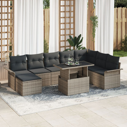 9 Delige Tuin Sofa Set Met Kussens Grijs Poly Rattan