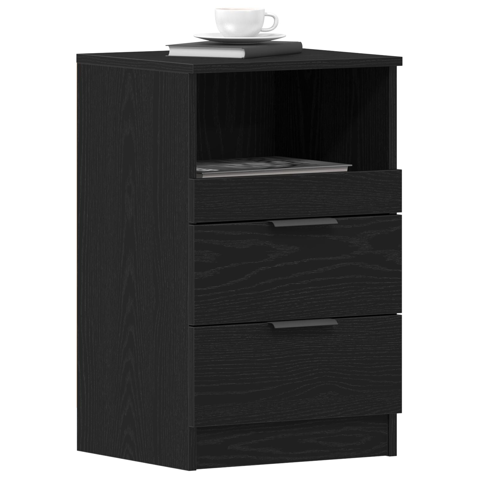 Nachtkastjes 2 Stuks Zwart Eiken 40X35X65 Cm Bewerkt Hout