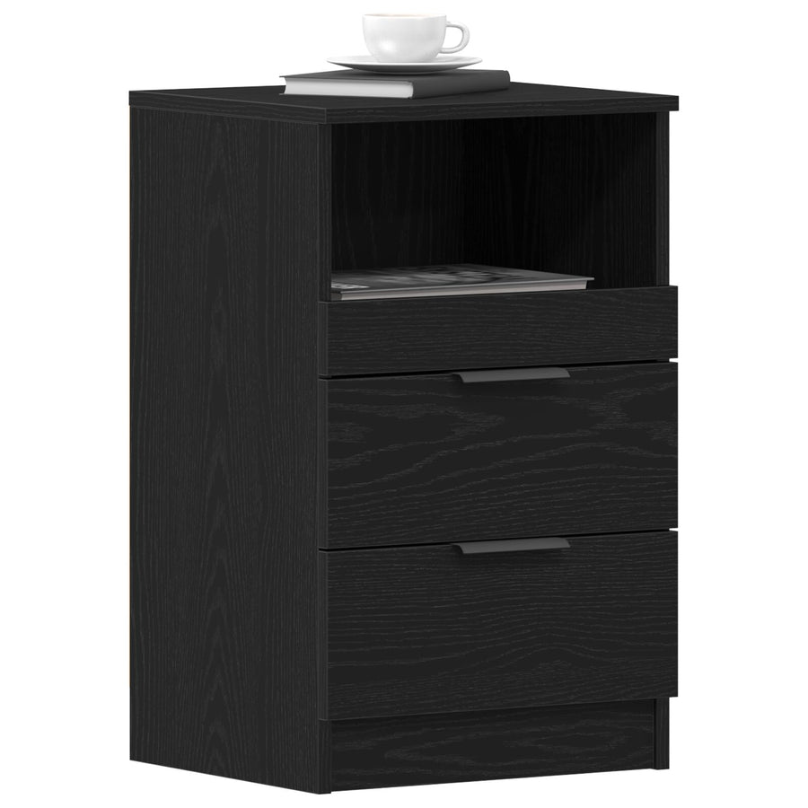 Nachtkastjes 2 Stuks Zwart Eiken 40X35X65 Cm Bewerkt Hout