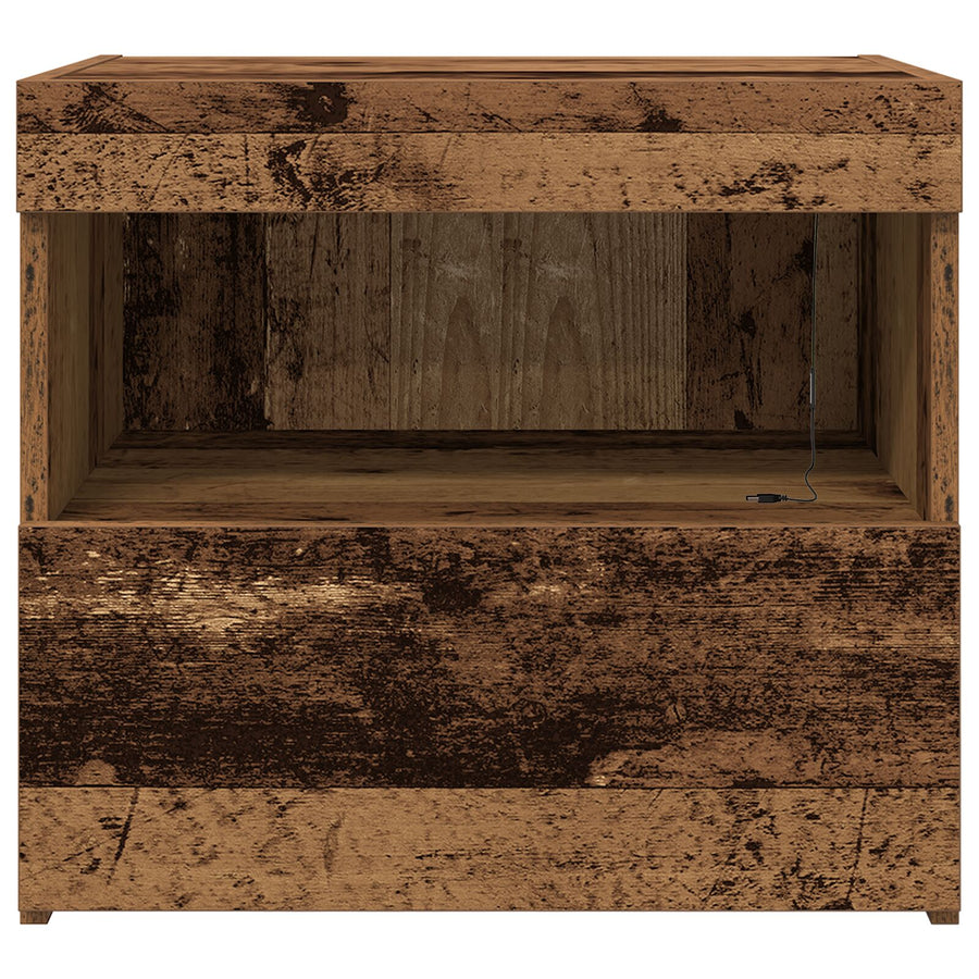 Nachtkastjes Met Led-Lampen 2 Stuks Oud Hout 50X40X45 Cm