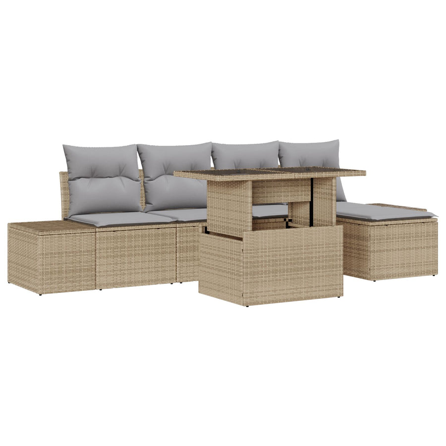6-Delige Tuin Sofaset Met Kussens Beige Poly Rattan