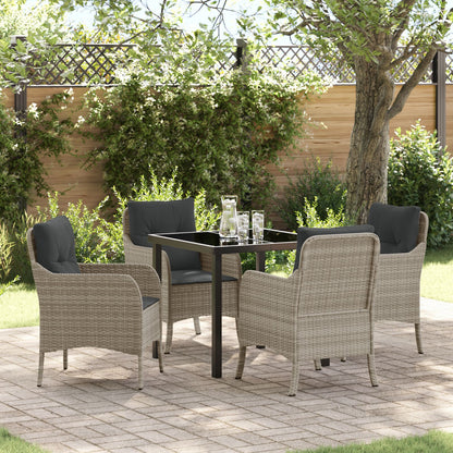 5-Delige Tuin Eetset Met Kussens Lichtgrijs Poly Rattan