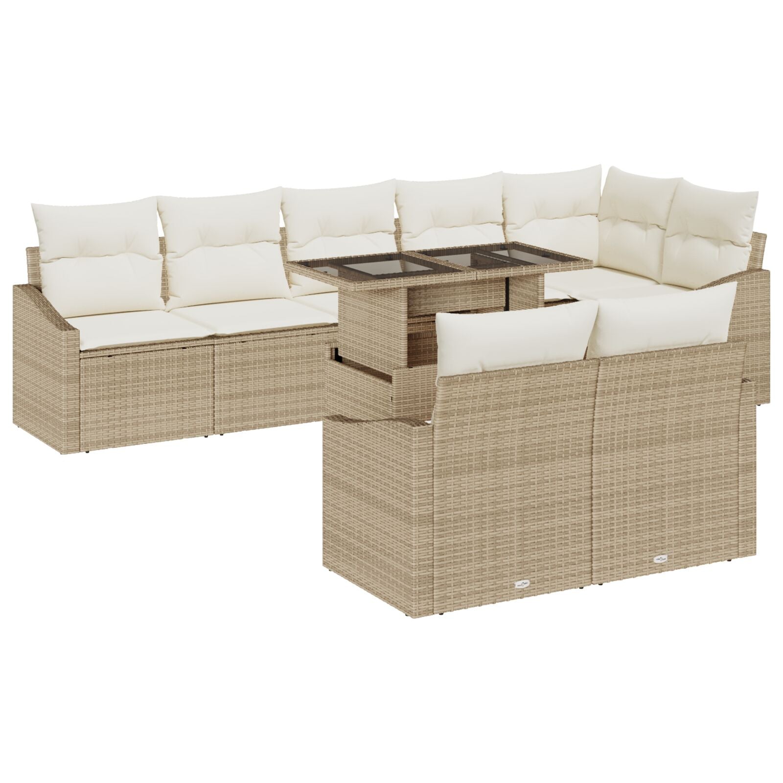 Tuinbank Set Set Van 9 Beige, Crème Rattan, Polyester