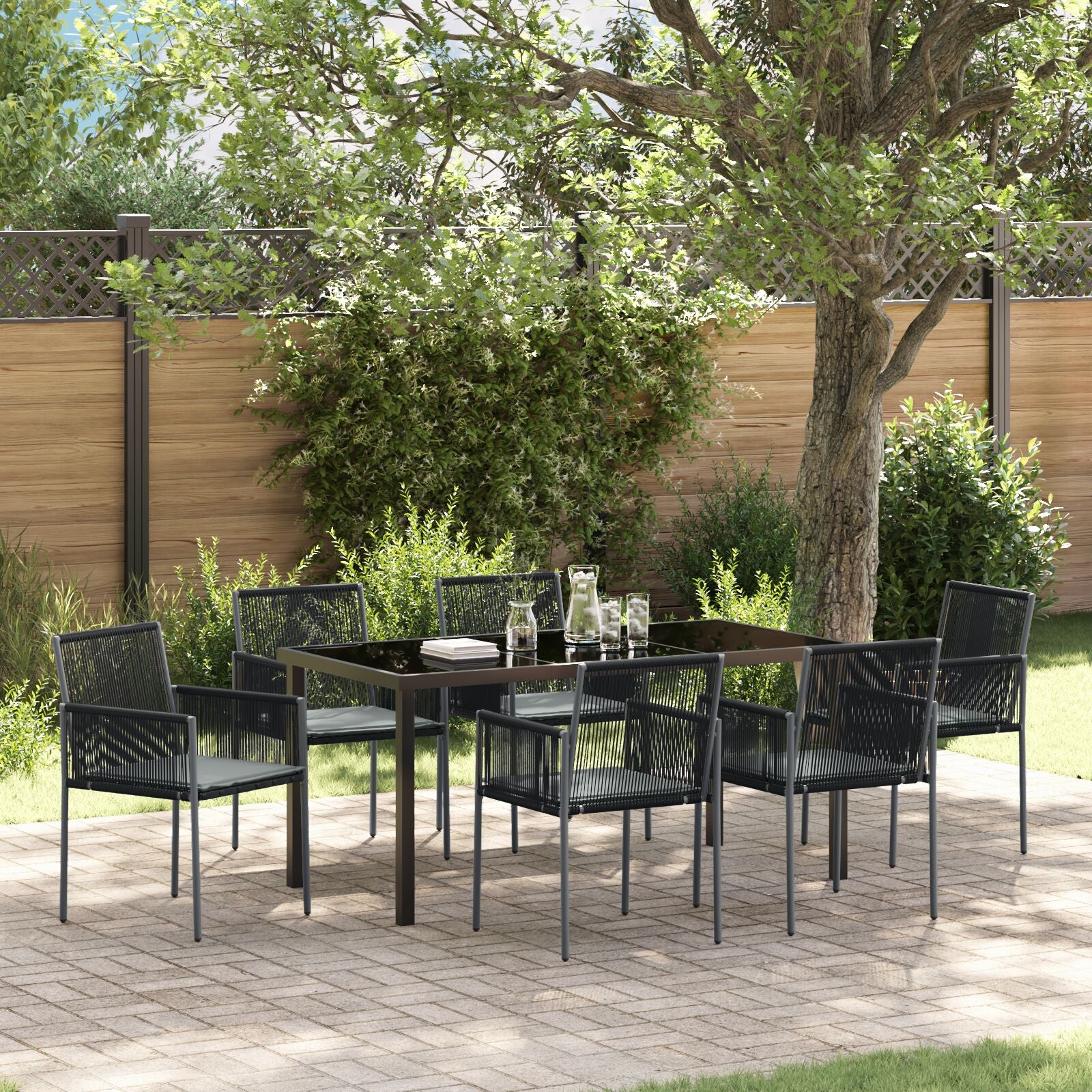 Set Van 4 Zwart, Lichtgrijs Pe Rattan, Schuim, Stof