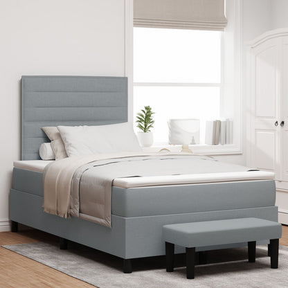 Boxspring Bed Met Matras & Bank Stof Lichtgrijs 120 x 200 cm Lijnen ontwerp