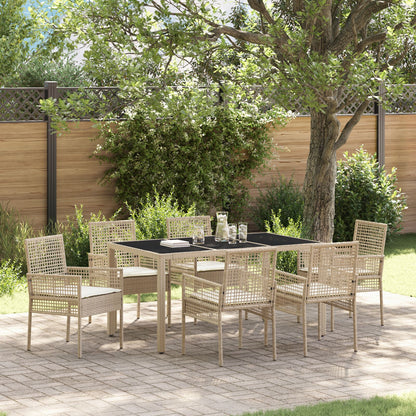 7-Delige Tuin Eetset Met Kussens Beige Poly Rattan