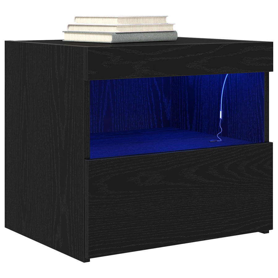 Nachtkastjes Met Led-Verlichting 2 Stuks Zwart Eiken 50X40X45 Cm