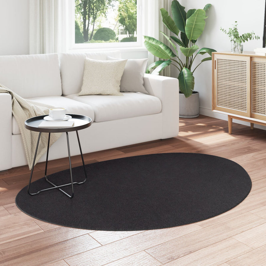 Vloerkleed 'Huarte' Kort Pool Zacht En Wasbaar Zwart 120 x 170 cm Ovaal-Asymmetrisch