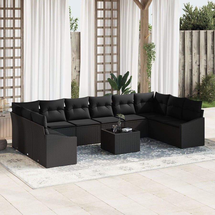 Tuin Sofa Set Set Van 11 Zwart Rattan En Stof Buitensofa