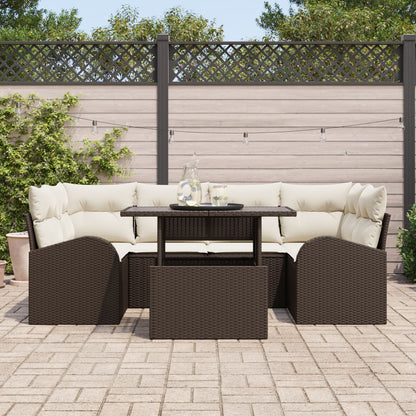 7-Delige Tuin Sofa Set Met Kussens Bruin Poly Rattan