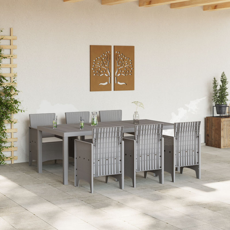 7-Delige Tuin Eettafel Set Met Kussens Lichtgrijze Poly Rattan