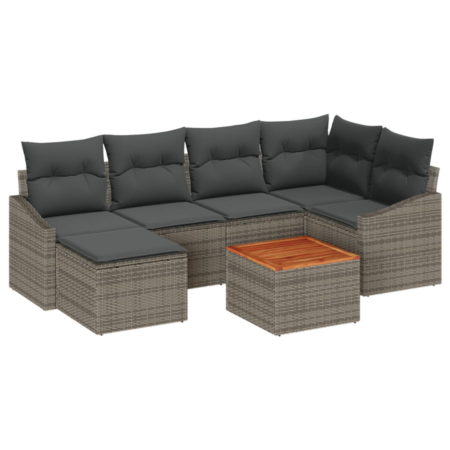 7-Delige Tuin Sofa Set Met Kussens Grijs Poly Rattan Acacia