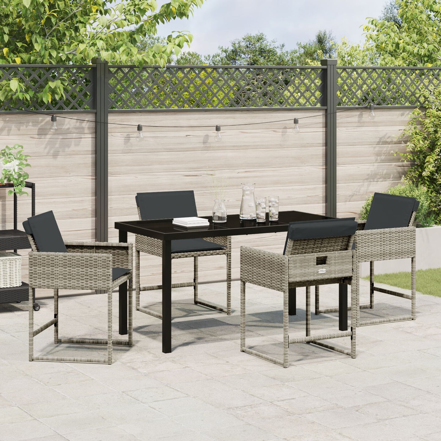 5-Delige Tuin Eetset Met Kussens Lichtgrijze Poly Rattan