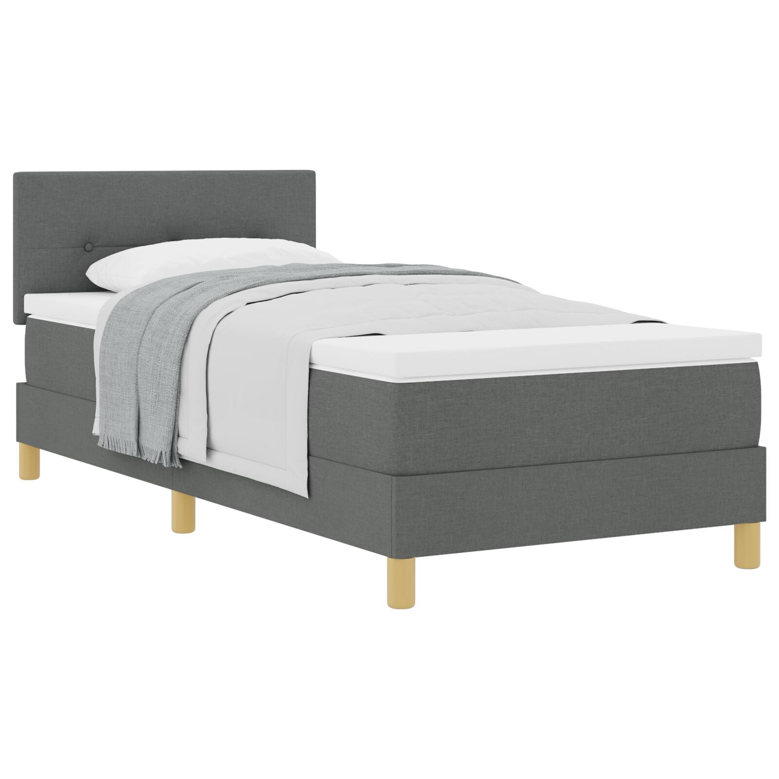 Boxspring Bed Met Matras Stof Donkergrijs 90 x 200 cm Knoop-tufted