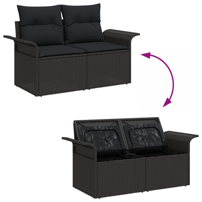 9-Delige Tuinsofa Set Met Kussens Zwart Poly Rattan, 2-Zits Tuinsofa Met Opbergruimte & Kussens Zwart Poly Rattan Wit