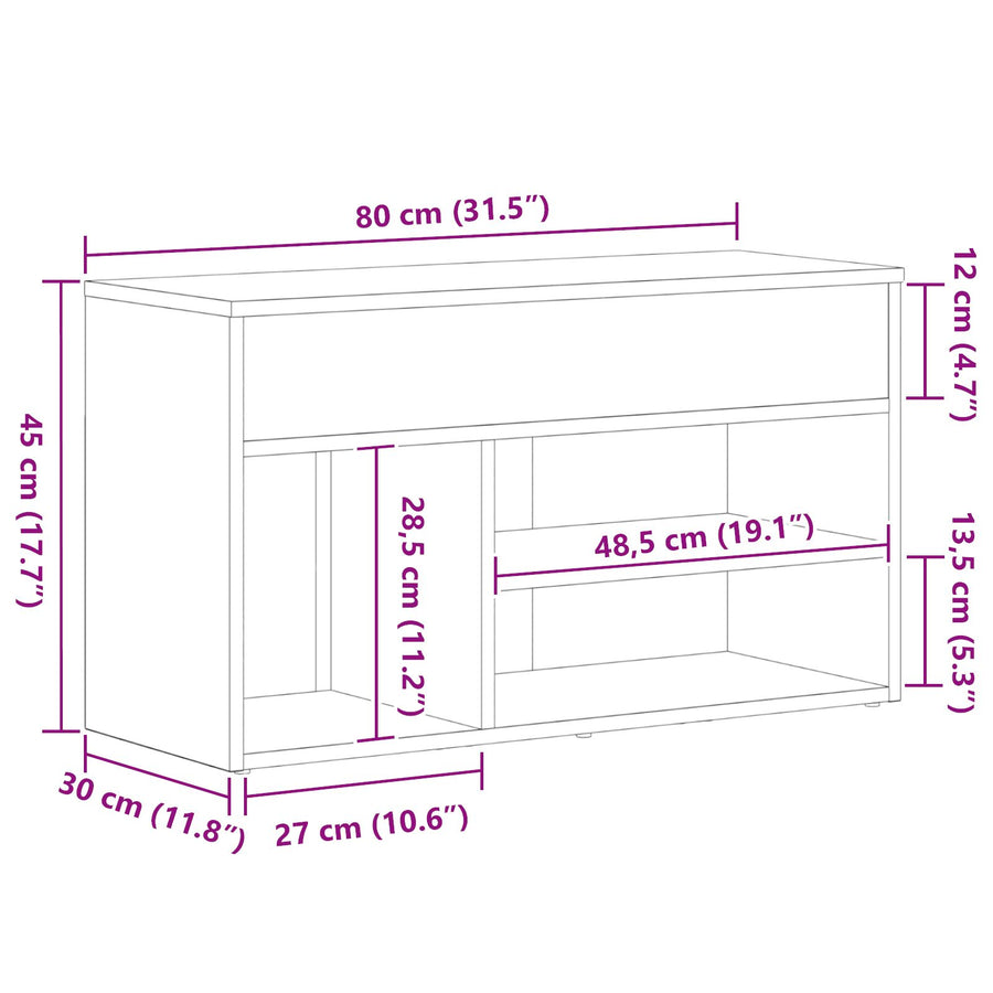 Bankje 60X30X45 Cm Geengineerd Hout Zwart eiken 80 x 30 x 45 cm