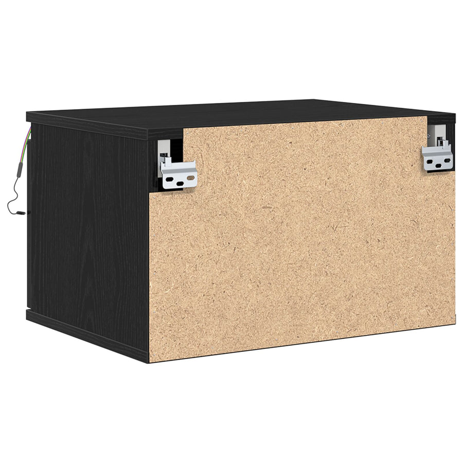 Nachtkastje Met Led Muurbevestigd 50X36X30 Cm 1 Zwart eiken
