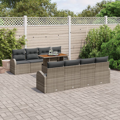 Tuinbank Set Set Van 7 Beige, Grijs, Bruin Rattan, Polyester, Staal