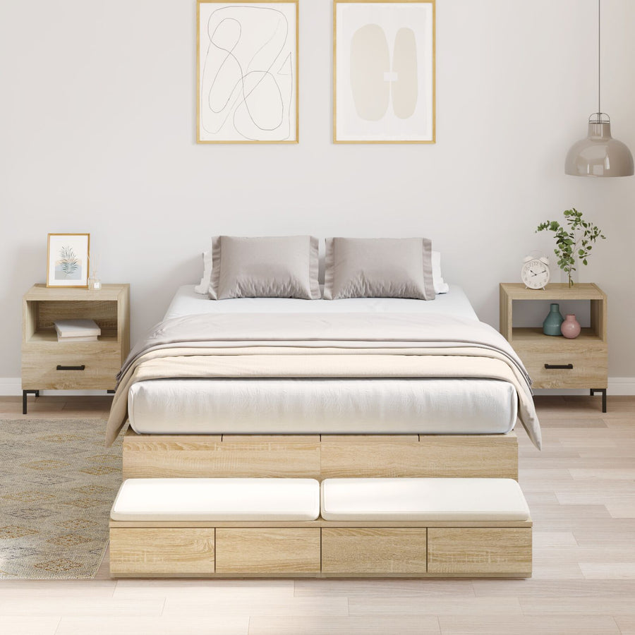 Opslagbedframe Sonoma Eiken Gefabriceerd Hout 120 X 190 Cm Artisanaal Eiken