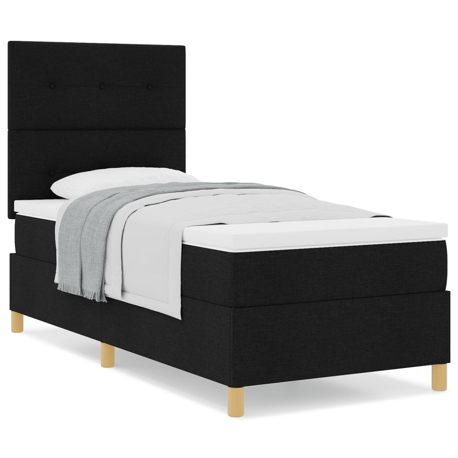 Boxspring Bed Met Matras Zwart Eenpersoons Stof Blauw