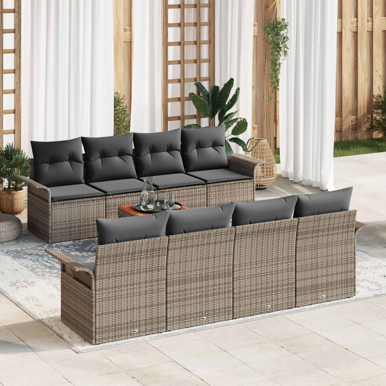 9-Delige Tuin Sofa Set Met Kussens Grijs Poly Rattan Acacia