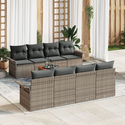 9-Delige Tuin Sofa Set Met Kussens Grijs Poly Rattan Acacia