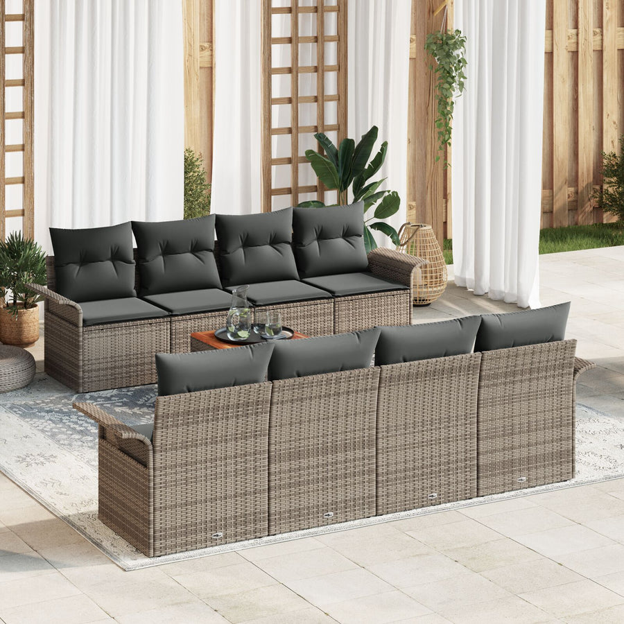 9-Delige Tuin Sofa Set Met Kussens Grijs Poly Rattan Acacia