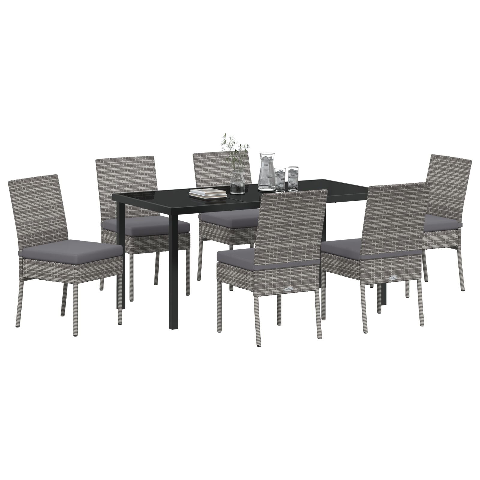7-Delige Tuin Eetset Grijs Poly Riet