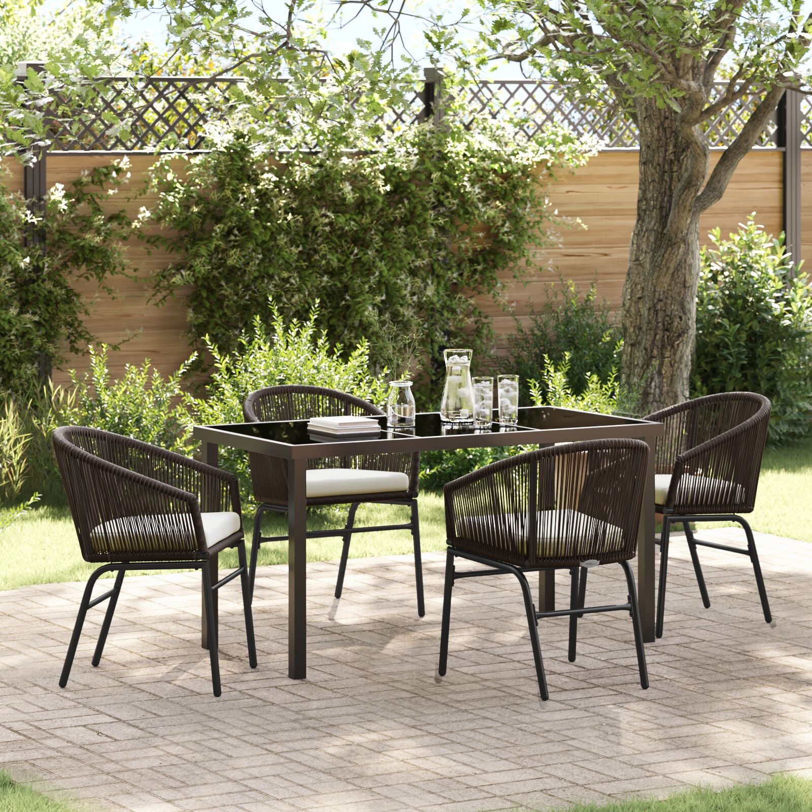 5-Delige Tuin Eetset Bruin Poly Rieten