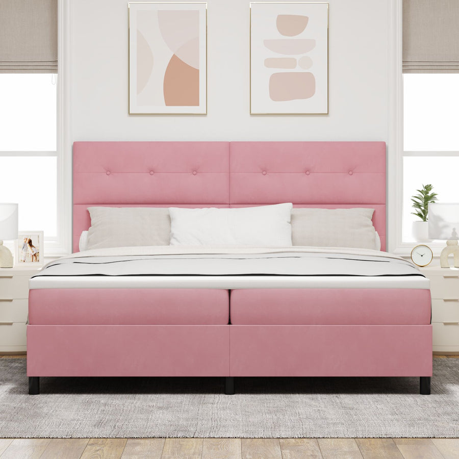Boxspring Bed Met Matras Roze 200X200 Cm Fluweel Blauw