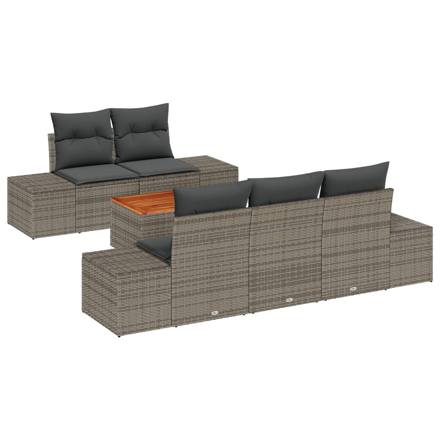 6-Delige Tuin Sofa Set Met Kussens Grijs Poly Rattan Acacia