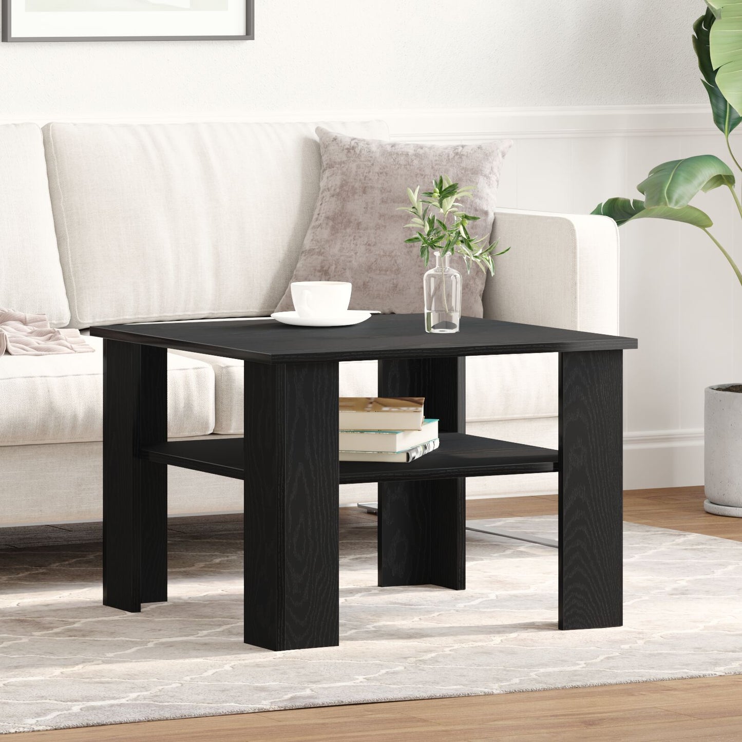 Salontafel Zwart Eiken 60X60X42 Cm Bewerkt Hout