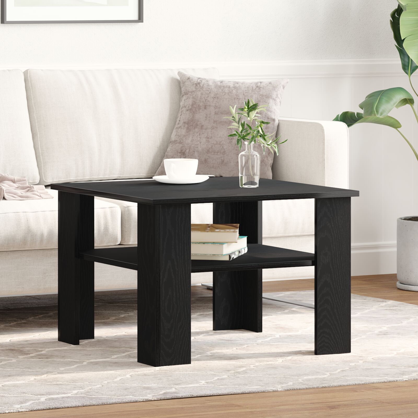 Salontafel Zwart Eiken 60X60X42 Cm Bewerkt Hout