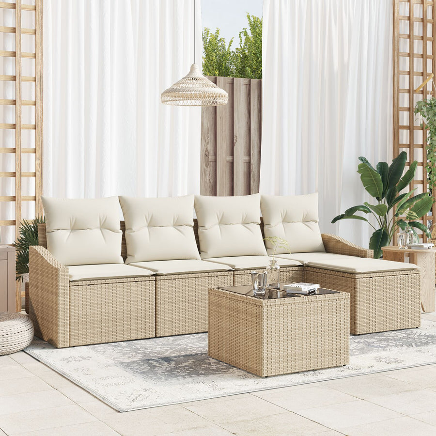 6-Delige Tuin Sofa Set Met Kussens Bruin Poly Riet