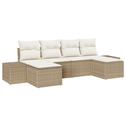 6-Delige Tuin Sofa Set Met Kussens Beige Poly Rattan
