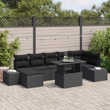 Tuinset 8-Delig Zwart Poly Rattan, Glas Hoekbank Rechthoekig