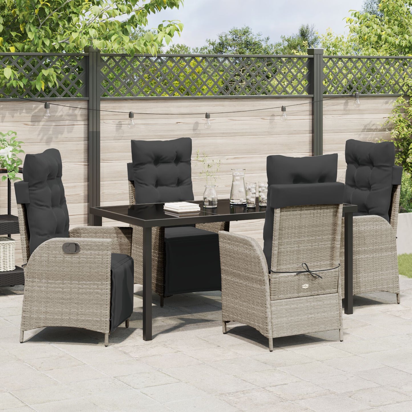 5-Delige Tuin Eetset Lichtgrijs Poly Rattan