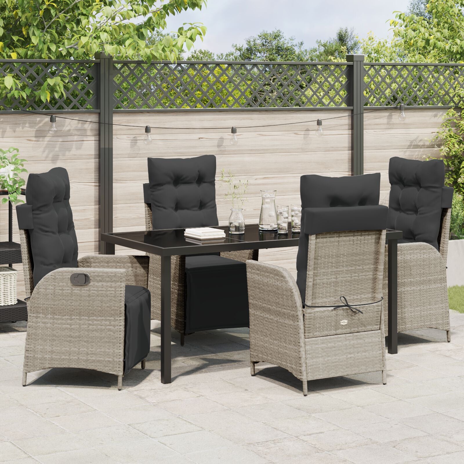 5-Delige Tuin Eetset Lichtgrijs Poly Rattan