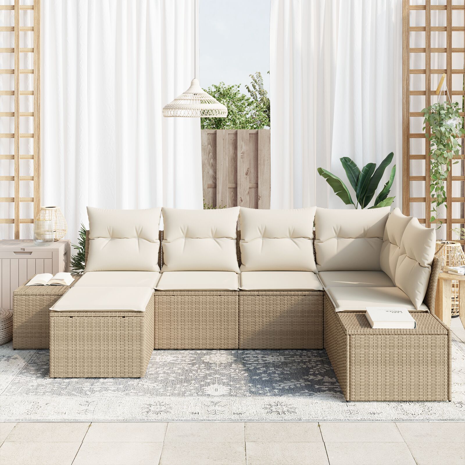 6-Delige Tuinsalonset Met Kussens Beige Poly Rattan