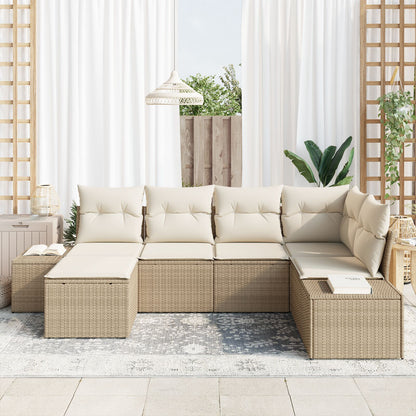 6-Delige Tuinsalonset Met Kussens Beige Poly Rattan