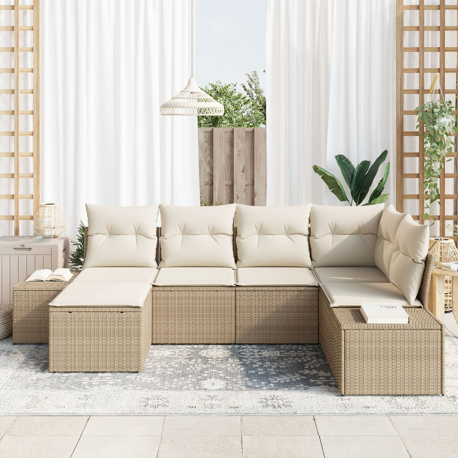 6-Delige Tuinsalonset Met Kussens Beige Poly Rattan