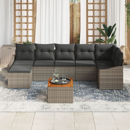 8-Delige Tuin Sofa Set Met Kussens Grijs Poly Rattan Acacia