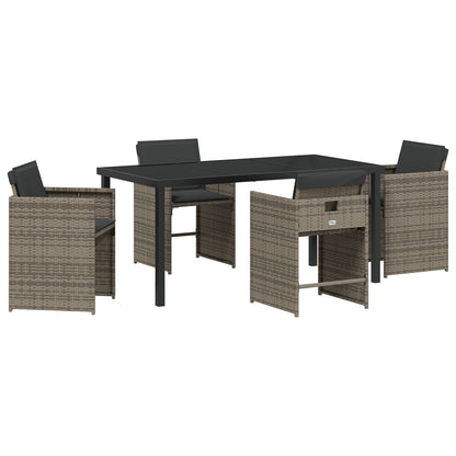 5-Delige Tuin Eettafelset Met Kussens Grijs Poly Rattan
